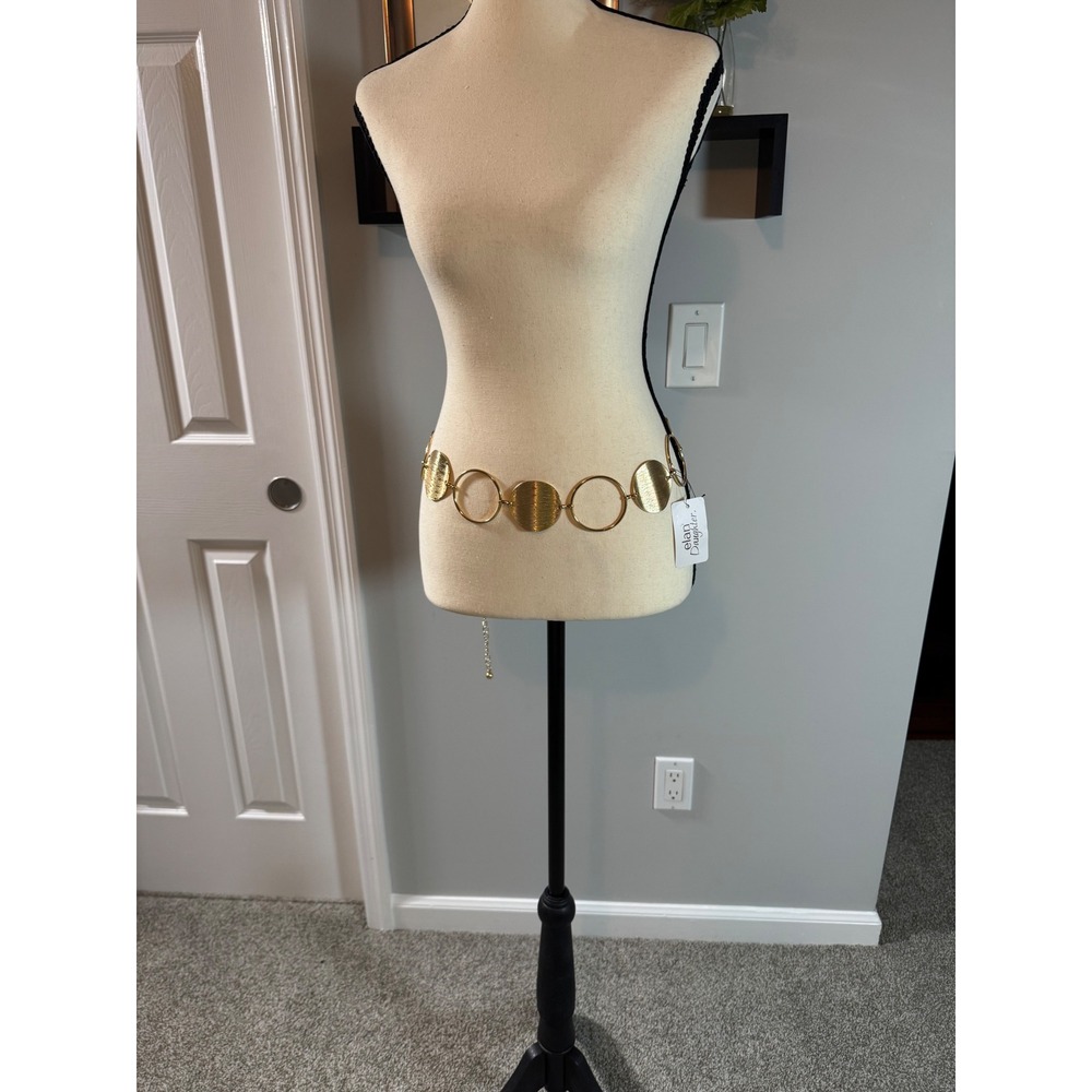New Elans Daughter Gold Textured Disc and Open Ring Adjustable Chain Waist Belt